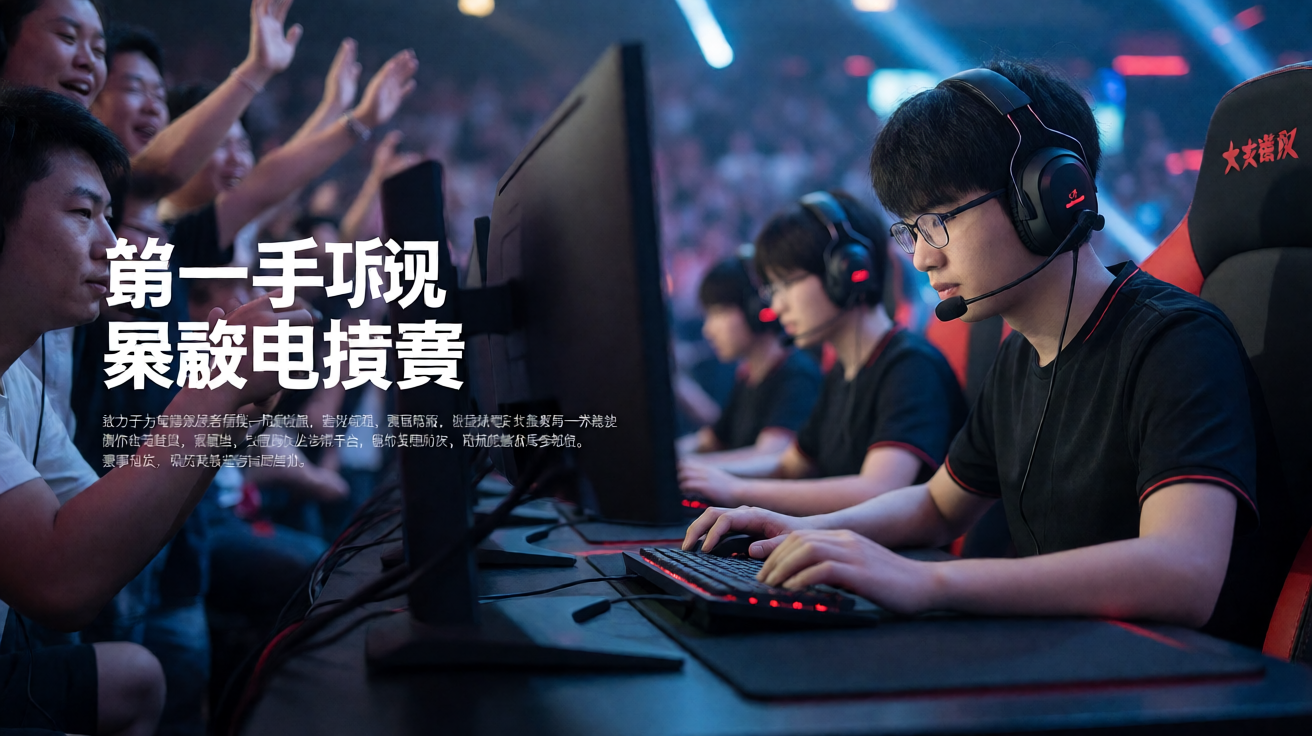 电竞比赛现场，选手专注竞技，观众热情观赛